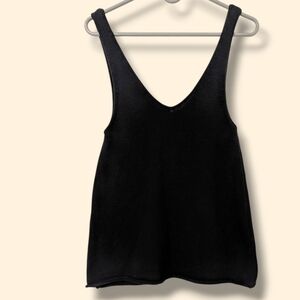 MARLE Black 100% Cotton Scoop Neck Loose Relaxed Knit Tank Top SM